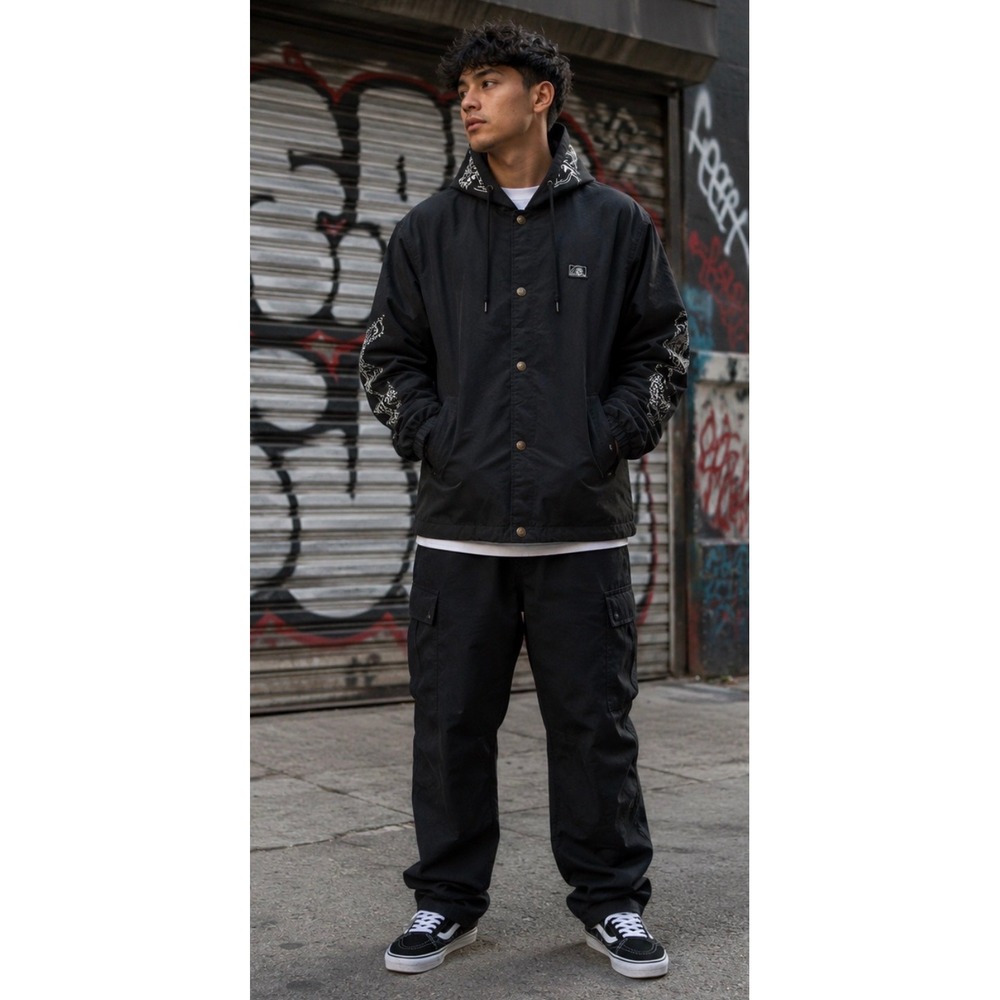 Lurking Class by Sketchy Tank Mens Black‎ Hooded Coaches Jacket Medium Quilted